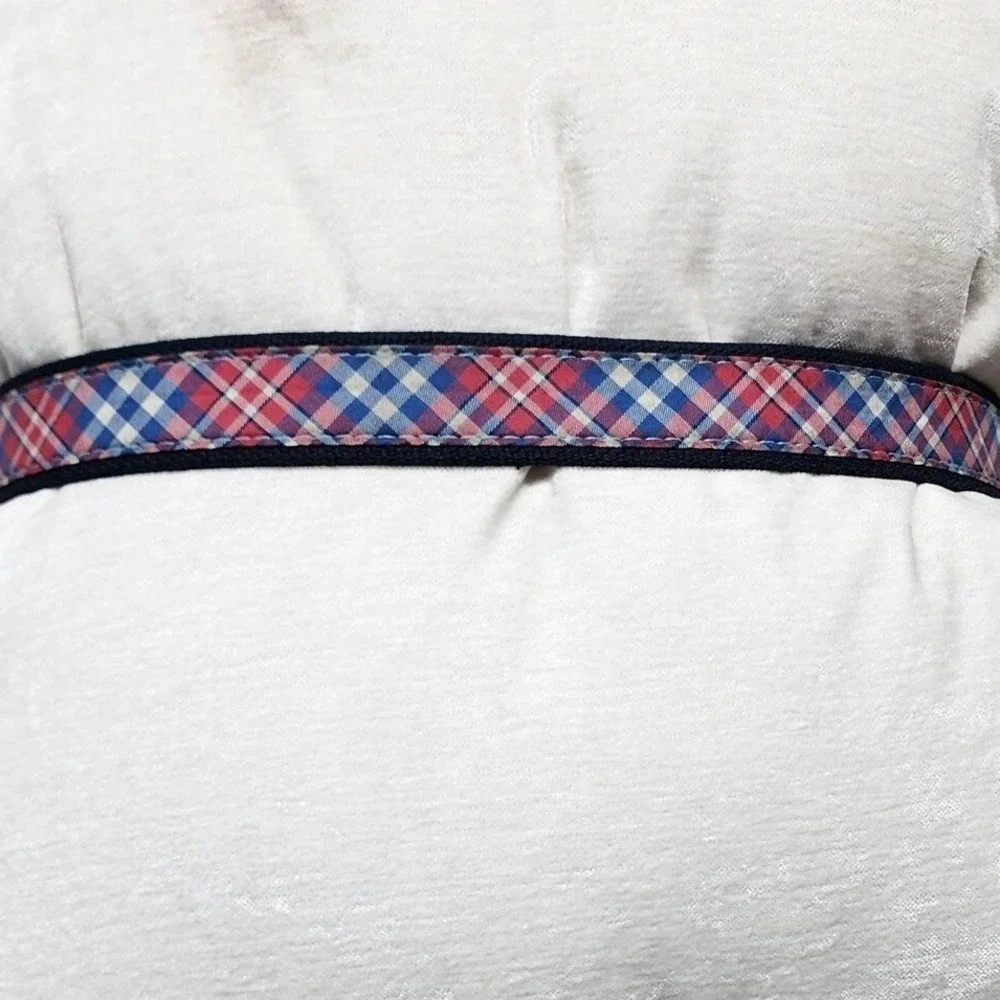 Vineyard Vines Belt Mens 32 Multicolor Plaid Canvas Leather Trim USA‎ Preppy